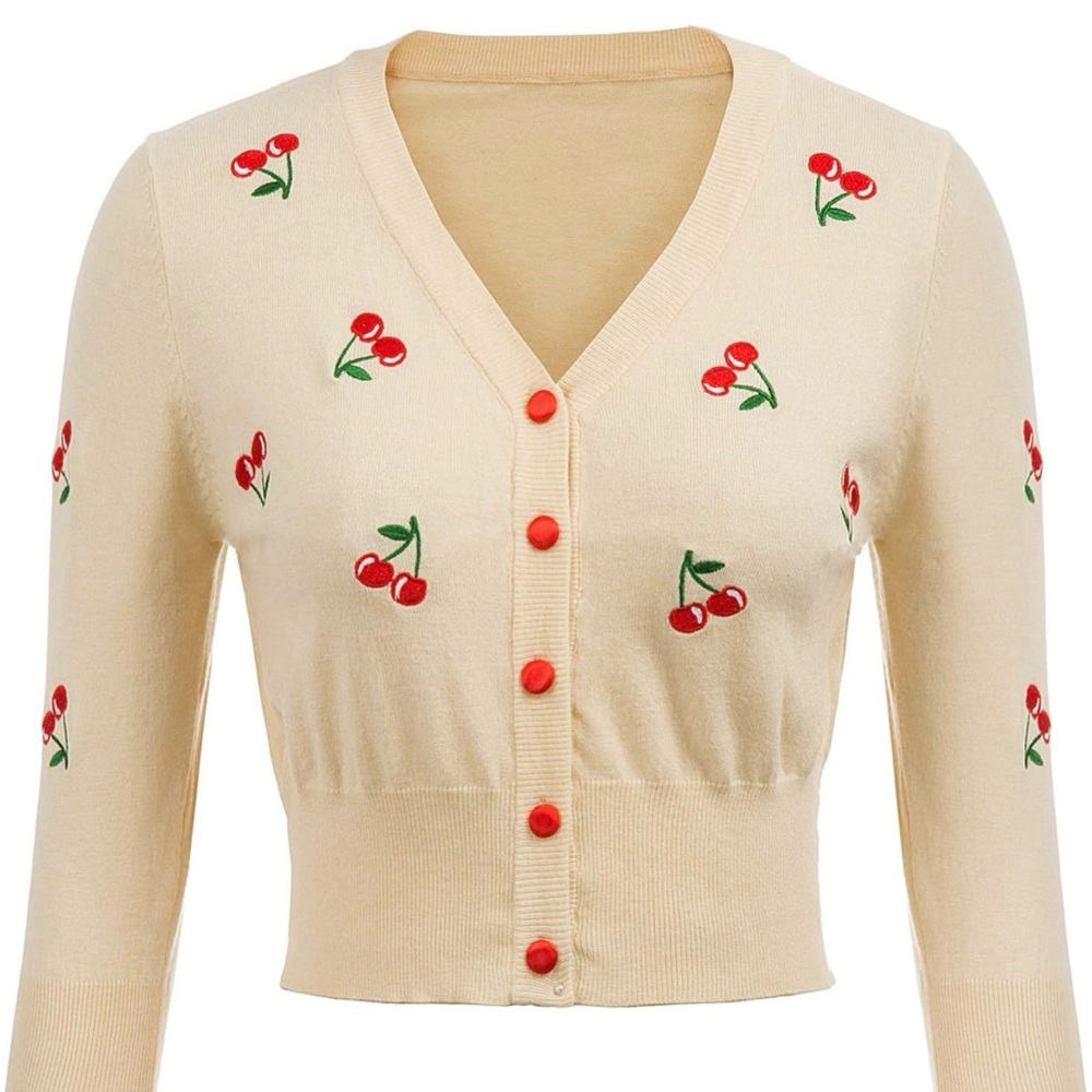 Charming Cherry Embroidered Cardigan